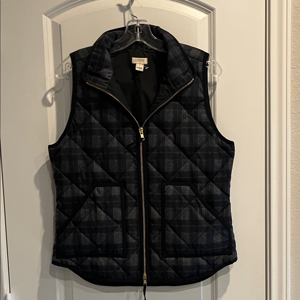 J. Crew Women's Black and Gray Checkered Quilted Vest